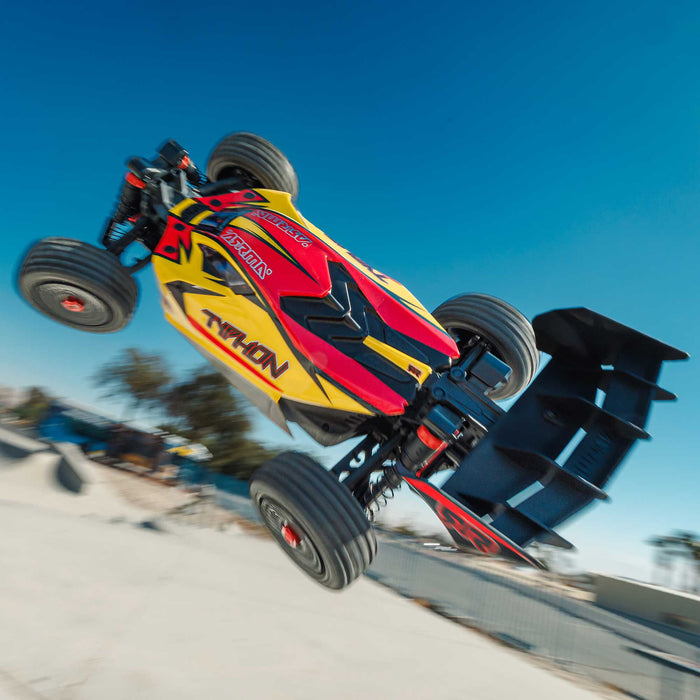 ARRMA ARA4206V4T2 1/8 TYPHON MEGA 665 4X4 RTR Brushed Buggy, Yellow, Red