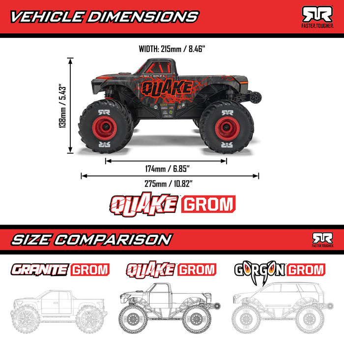ARRMA ARA2137T2 1/16 QUAKE GROM 4X4 RTR Brushed Monster Truck (Battery & Charger Included), Purple