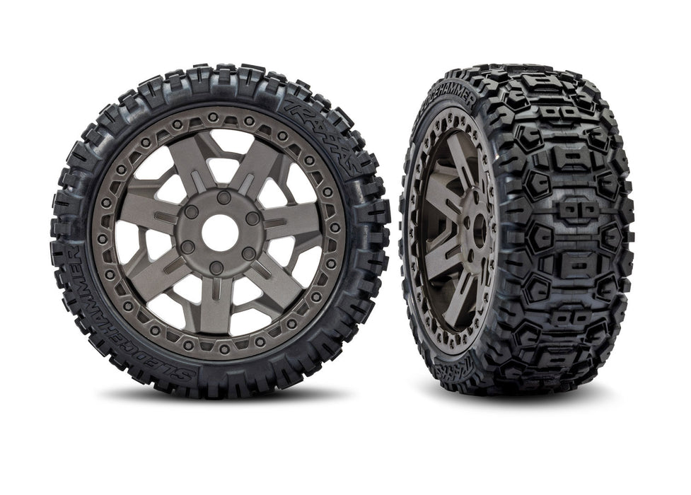 Traxxas TRA9071-GRAY Tires & wheels, assembled 3.0" Gray Wheels w/ Belted Sledgehammer Tires (2) JATO 4X4