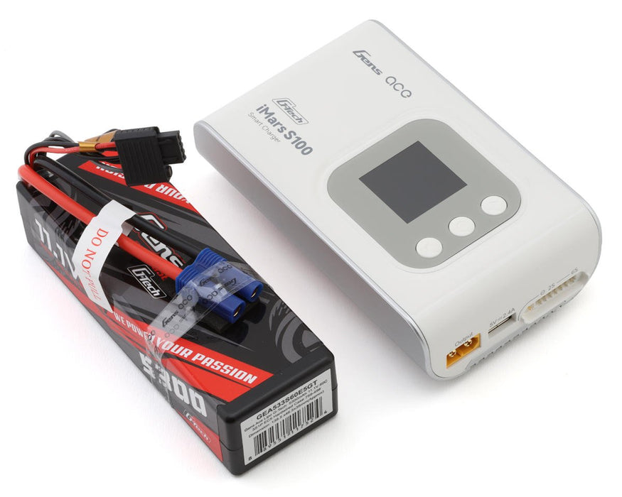 Gens Ace GEAS100533S60GT G-Tech Smart 3S Bundle w/3S 60C EC5 LiPo Battery (5300mAh) & iMars S100 Charger