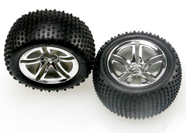 Traxxas TRA5572R Tire & Wheels, Twin-Spoke 2.8' Chrome 12mm Hex Alias Tires (nitro / Electric Rear)