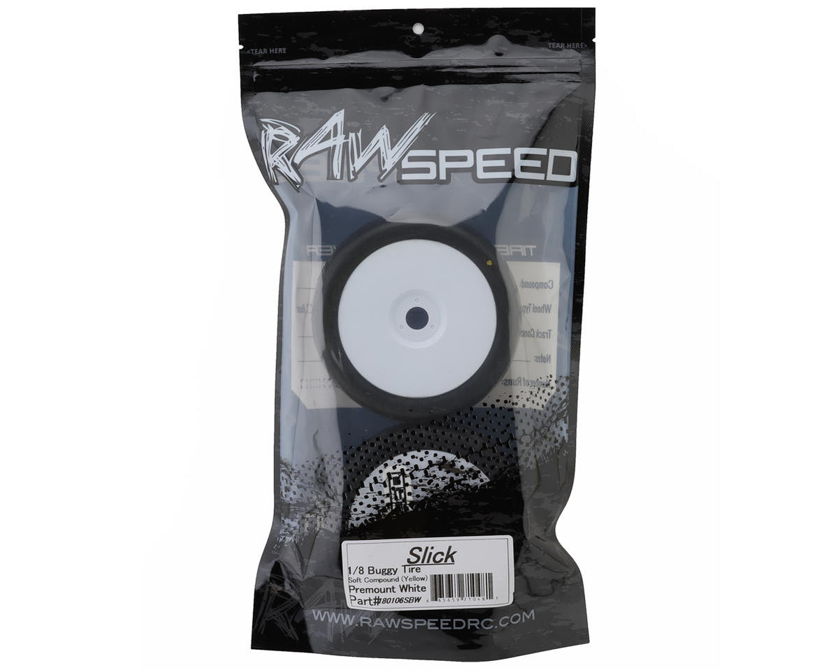 Raw Speed RC RWS180106SSBW Slick 1/8 Buggy Pre-Mounted Tires (White ...