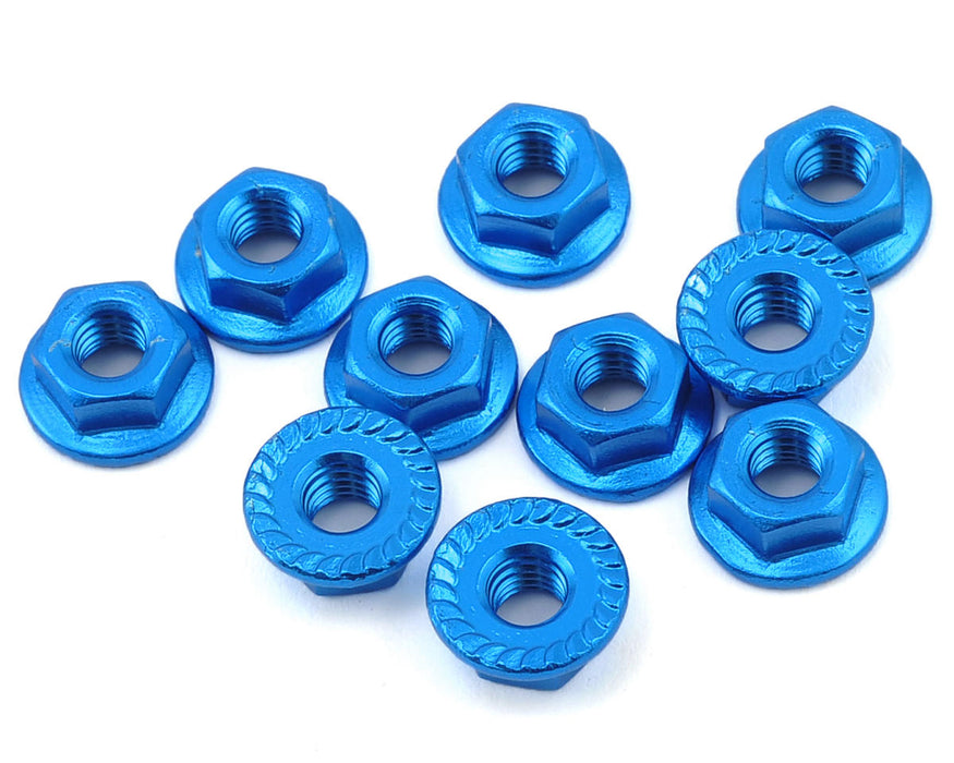 Yeah Racing YEALNM4SDB 4mm Aluminum Serrated Lock Nut (10) (Blue)