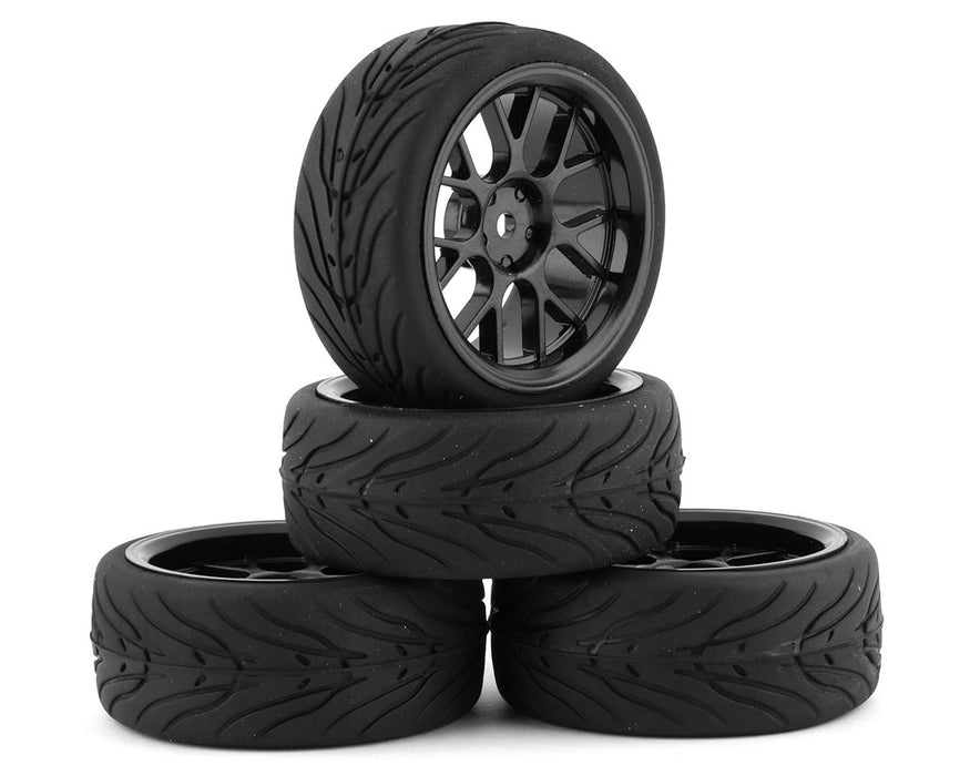 Yeah Racing Spec T Pre-Mounted On-Road Touring Tires w/CS Wheels (Black) (4) w/12mm Hex & 3mm Offset
