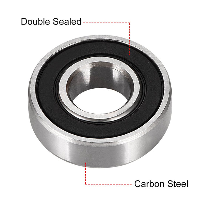 WRC12X28X8 12x28x8mm 6001-2RS (2 PACK) Deep Groove Ball Bearing 12mm x 28mm x 8mm Double Sealed High Carbon Steel Z1 Bearings Black rubber
