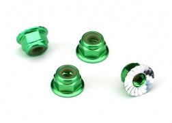 Traxxas TRA1747G Nuts, aluminum, flanged, serrated (4mm) (green-ano