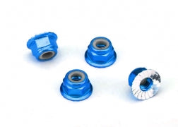 Traxxas TRA1747R Nuts, aluminum, flanged, serrated (4mm) (blue-anod