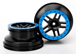 Traxxas TRA5886A Wheels, SCT Split-Spoke, black, blue beadlock styl