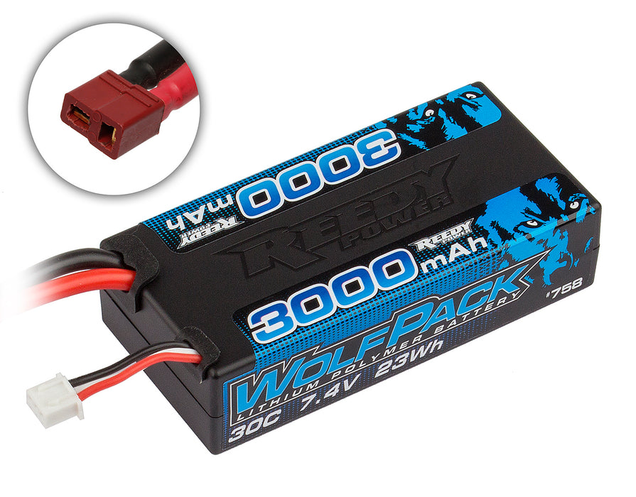 Team Associated  ASC758 Reedy Wolfpack LiPo 3000mAh 30C 7.4V Shorty Pack, T-Plug