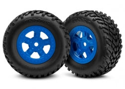 Traxxas TRA7674 Tires and wheels, assembled, glued (SCT blue wheel