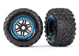 Traxxas TRA8972A Tires & wheels, assembled, glued (black, blue bead