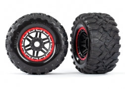 Traxxas TRA8972R Tires & wheels, assembled, glued (black, red beadl