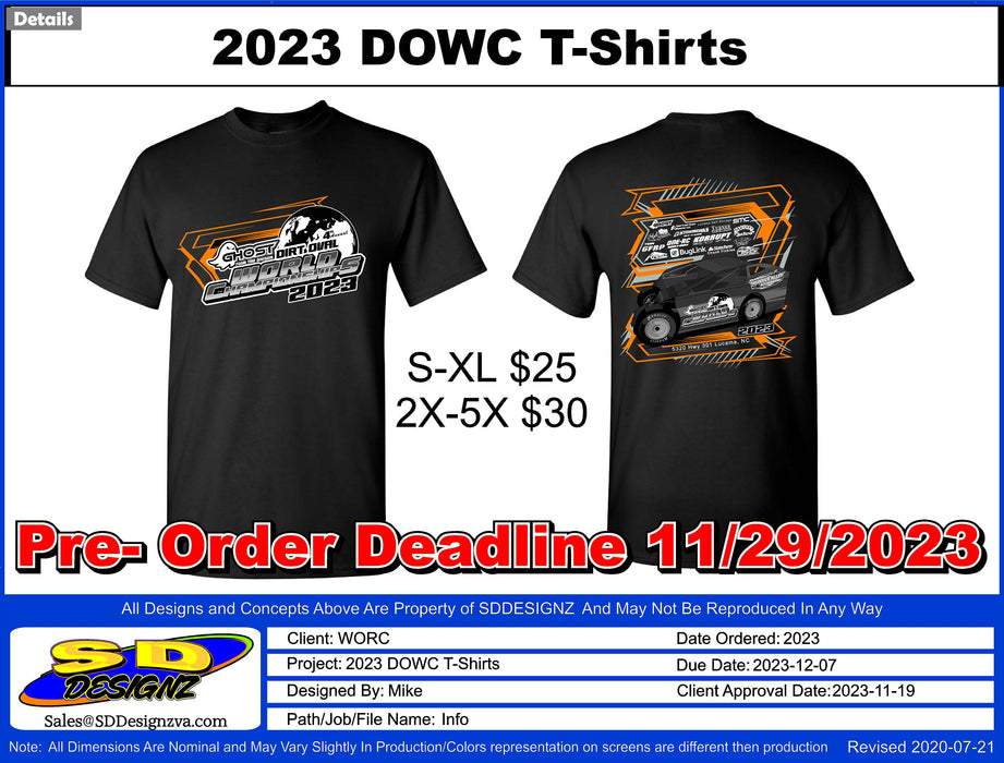 DOWC23 Ghost World Championship 2023 T-Shirt PreSale 2X-5X Shirt (Short Sleeve Black)