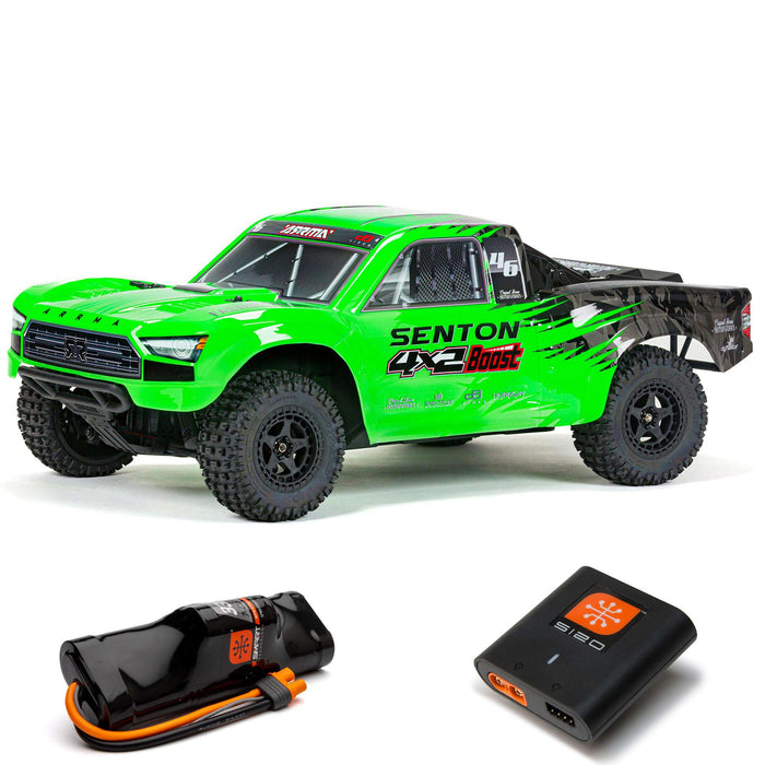 ARRMA ARA4103SV4T1 1/10 SENTON 4X2 BOOST MEGA 550 Brushed Short Course Truck RTR with Battery & Charger, Green Black