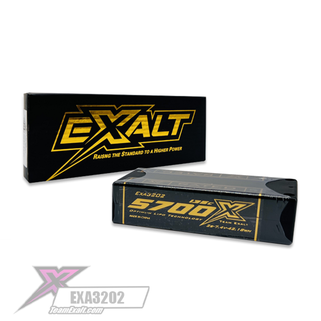 Team Exalt EXA3202 X-Rated 2S 135C Hardcase Shorty Lipo Battery 7.4V 5700mAh 5mm Bullets