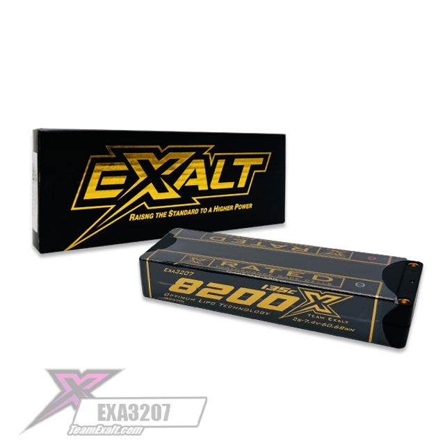 Team Exalt EXA3207 X-Rated 2S 135C Stick Hardcase 2s Lipo Battery 7.4V 8200mAh w/5mm Bullets
