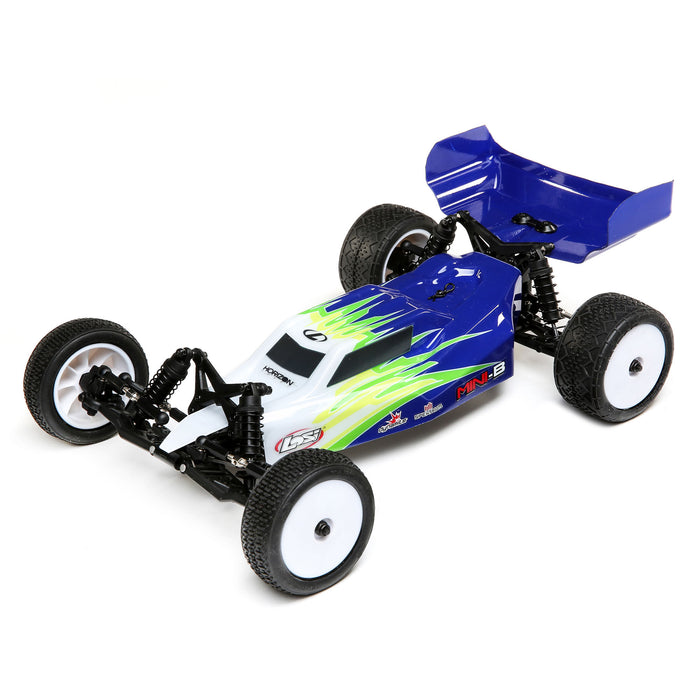 LOS01016T1 Mini-B, Brushed, RTR: 1/16 2WD Buggy, Blue/White