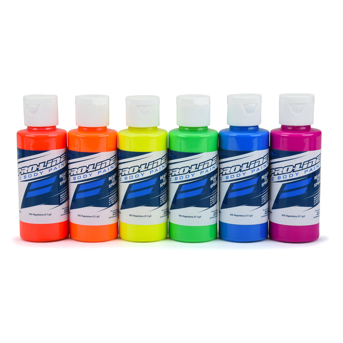 Proline PRO632303 RC Body Paint Fluorescent Color (6 Pack) Fluorescent: Red, Orange, Yellow, Green, Blue, Fuchsia specially  formulated for Polycarbonate