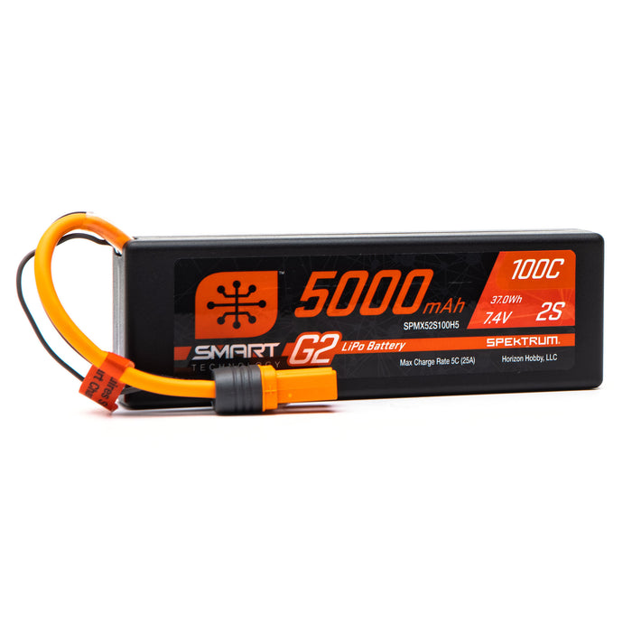 Spektrum SPMX52S100H5 5000mAh 2S 7.4V Smart G2 LiPo Battery 100C IC5 Connector