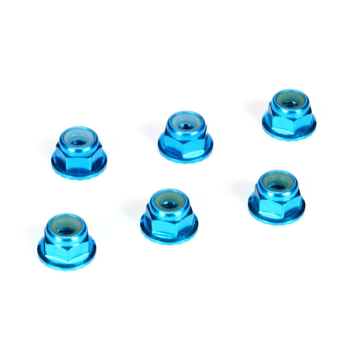 TLR TLR336001 4mm Aluminum Serrated Lock Nuts, Blue (6)