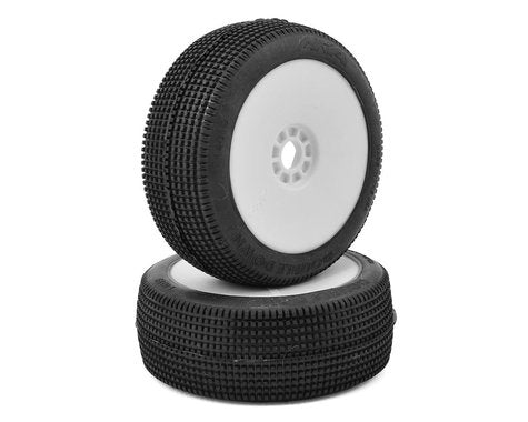 Double Down 1/8 Buggy Pre-Mounted Tires (2) (White) (Super Soft - Long Wear) w/EVO Wheels