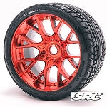 Monster Truck Road Crusher Belted tire preglued on WHD Red Chrome wheel