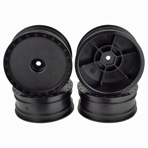 DE RACING DERBB4KFB Black Borrego Front Buggy Wheels for the Associated B6 and Kyosho RB6 (4pcs)