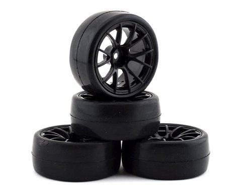 Hustler RS Pre-Mounted On-Road Tires (4) (Black) w/CarpetMuncher Tires, 12mm Hex & 9mm Offset