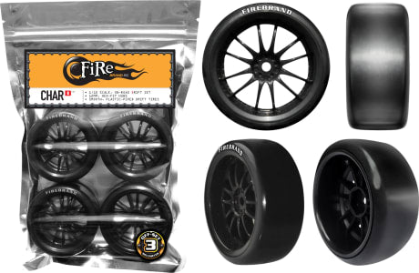 Firebrand RC Char D9 Pre-Mounted Slick Drift Tires (4) (Black) w/FireSickle Tires, 12mm Hex & 9mm Offset