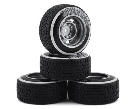 Promag 15-D2T Pre-Mounted Drift Tires (4) (Silver) w/D2T Tires, 12mm Hex & 6mm Offset