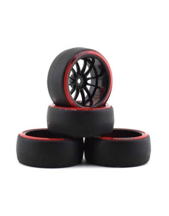Firebrand RC Char D29R Pre-Mounted 2-Piece Slick Drift Tires (4) (Black/Red) w/D2 Tires, 12mm Hex & 9mm Offset