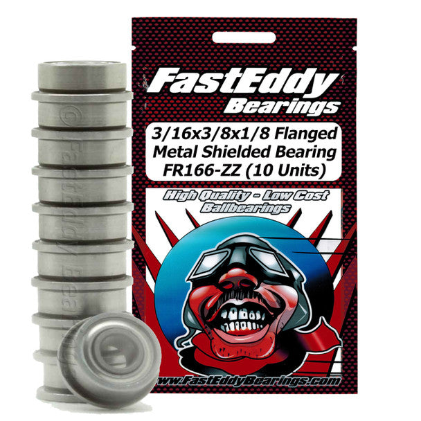 FastEddy TFE8949 3/16x3/8x1/8 Flanged Metal Shielded Bearing FR166-ZZ 10 Units