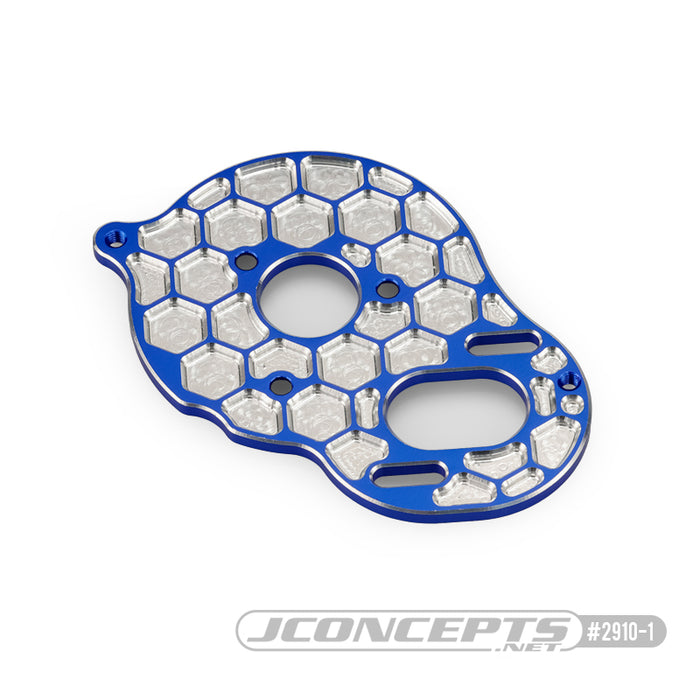 JConcepts DR10/SR10 +2 Aluminum "Honeycomb" Motor Plate (Blue)
