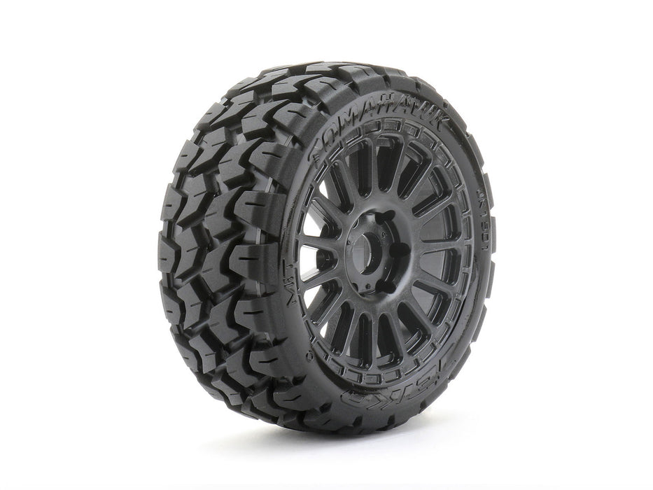 1/8 Buggy Tomahawk Tires Mounted on Black Radial Rims, Medium Soft, Belted (2)