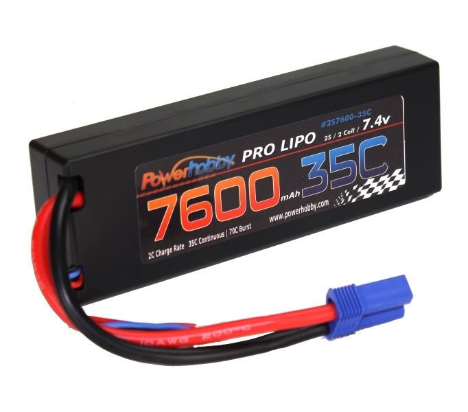 7600mAh 7.4V 2S 35C LiPo Battery with Hardwired EC5 Connector