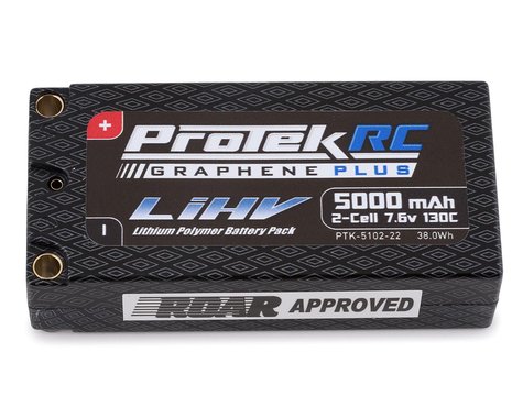 ProTek RC PTK510222 2S 130C Low IR Si-Graphene + HV Shorty LiPo Battery 7.6V 5000mAh w/5mm Connectors (ROAR Approved)