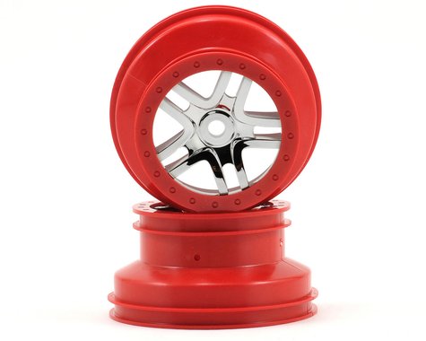 Traxxas TRA5974A Wheels, SCT Split-Spoke, chrome, red beadlock styl