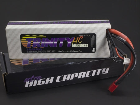 High Current Mudboss Battery Pack, 2S 7.4v 5200mah 50C, w/ T-Plug (Deans Type)